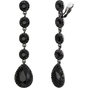imageBriLove Clipon Earrings for WomenGorgeous Shiny Rhinestones Teardrop Chandelier Long Dangle Earring for Wedding Party Prom Jewelry AccessoriesBlack BlackTone