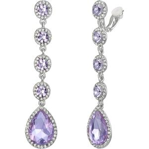 imageBriLove Clipon Earrings for WomenGorgeous Shiny Rhinestones Teardrop Chandelier Long Dangle Earring for Wedding Party Prom Jewelry AccessoriesLight Purple SilverTone