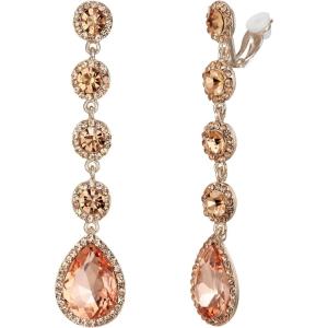 imageBriLove Clipon Earrings for WomenGorgeous Shiny Rhinestones Teardrop Chandelier Long Dangle Earring for Wedding Party Prom Jewelry AccessoriesPeach Rose GoldTone