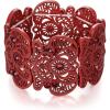 imageBriLove Vintage Inspired Elegant Crystal Hollow Flower Cluster Stretch Bracelet for WomenRuby Color RedTone