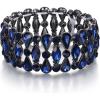 imageBriLove Wedding Bridal Teardrop Rhinestones Cluster Stretch Bangle Bracelet for BrideSapphire Color BlackTone