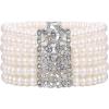 imageBriLove Womens Vintage Inspired Crystal Cream Simulated Pearl Hollow Stretch Bracelet Clear SilverTone