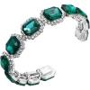 imageBriLove Womens Wedding Bridal Multi Emerald Cut Crystal Open Bangle Stretch BraceletEmerald Color SilverTone