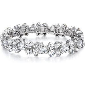 imageBriLove Wedding Bridal Bracelet MarquiseShape Stretch Bangle for WomenClear Silvertone