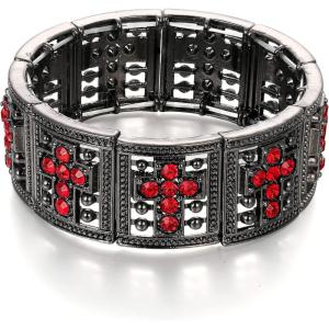 imageBriLove Wedding Bridal Cross Rhinestones Cluster Stretch Bangle Bracelet for BrideRuby Color BlackTone