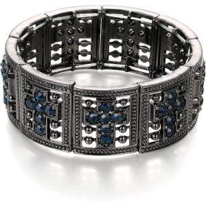 imageBriLove Wedding Bridal Cross Rhinestones Cluster Stretch Bangle Bracelet for BrideSapphire Color BlackTone