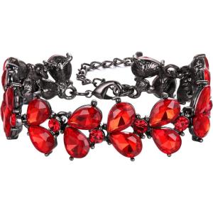 imageBriLove Wedding Bridal Crystal Rhinestone Multi Teardrop Bracelet for Women Party PromRuby Color BlackTone