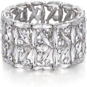 imageBriLove Wedding Bridal Marquise Rhinestones Cluster Stretch Bangle Bracelet for BrideClear SilverTone