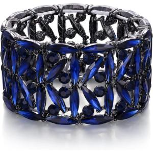 imageBriLove Wedding Bridal Marquise Rhinestones Cluster Stretch Bangle Bracelet for BrideSapphire Color BlackTone