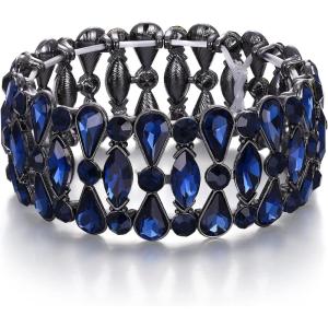 imageBriLove Wedding Bridal Teardrop Rhinestones Cluster Stretch Bangle Bracelet for BrideSapphire Color BlackTone