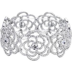 imageBriLove Womens Wedding Bridal Crystal Hollow Flower Tennis Stretch Bracelet