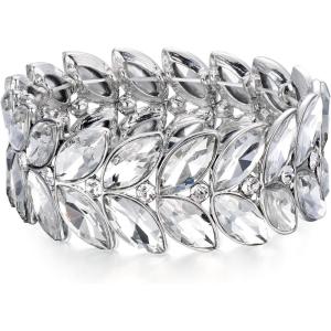 imageBriLove Womens Wedding Bridal Crystal Marquise Rhinestone Beaded Stretch Bangle Bracelet01Clear SilverTone