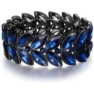 imageBriLove Womens Wedding Bridal Crystal Marquise Rhinestone Beaded Stretch Bangle Bracelet03Sapphire Color BlackTone