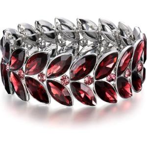 imageBriLove Womens Wedding Bridal Crystal Marquise Rhinestone Beaded Stretch Bangle Bracelet04Deep Amethyst Color SilverTone