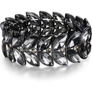 imageBriLove Womens Wedding Bridal Crystal Marquise Rhinestone Beaded Stretch Bangle Bracelet05Grey BlackTone
