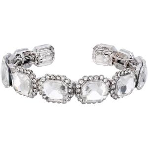 imageBriLove Womens Wedding Bridal Multi Emerald Cut Crystal Open Bangle Stretch BraceletClear SilverTone