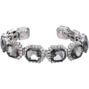 imageBriLove Womens Wedding Bridal Multi Emerald Cut Crystal Open Bangle Stretch BraceletGrey SilverTone