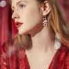 imageBriLove Christmas Earrings for Women Shiny Rhinestone Cute Candy Crutch Bowknot Wreath Snowflake Hook Dangle Earring Xmas Festival Decor Holiday Party Jewelry GiftCrutch Silver