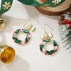 imageBriLove Christmas Earrings for Women Shiny Rhinestone Cute Candy Crutch Bowknot Wreath Snowflake Hook Dangle Earring Xmas Festival Decor Holiday Party Jewelry GiftWreath Gold