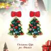 imageBriLove Christmas Tree Bowknot Earrings Crystal Beaded Dangle Jewelry for Women Party Holiday Multicolor