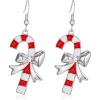 imageBriLove Christmas Earrings for Women Shiny Rhinestone Cute Candy Crutch Bowknot Wreath Snowflake Hook Dangle Earring Xmas Festival Decor Holiday Party Jewelry GiftCrutch Silver