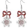 imageBriLove Christmas Earrings for Women Shiny Rhinestone Cute Candy Crutch Bowknot Wreath Snowflake Hook Dangle Earring Xmas Festival Decor Holiday Party Jewelry GiftSnowflake Pink