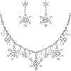 imageBriLove Christmas Winter Snowflakes Necklace Earrings Set Sparkling Bling Cubic Zirconia Collar Necklaces Drop Dangle Earrings Xmas Holiday Party Jewelry Gift for WomenClear SilverTone