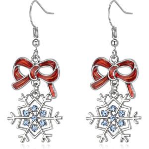 imageBriLove Christmas Earrings for Women Shiny Rhinestone Cute Candy Crutch Bowknot Wreath Snowflake Hook Dangle Earring Xmas Festival Decor Holiday Party Jewelry GiftSnowflake Blue