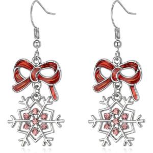 imageBriLove Christmas Earrings for Women Shiny Rhinestone Cute Candy Crutch Bowknot Wreath Snowflake Hook Dangle Earring Xmas Festival Decor Holiday Party Jewelry GiftSnowflake Pink