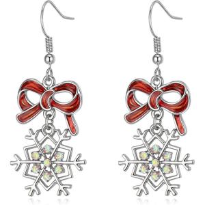 imageBriLove Christmas Earrings for Women Shiny Rhinestone Cute Candy Crutch Bowknot Wreath Snowflake Hook Dangle Earring Xmas Festival Decor Holiday Party Jewelry GiftSnowflake Iridescent AB