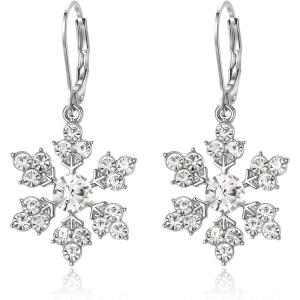 imageBriLove Christmas Snowflake Earrings for Women Winter Party Snowflakes HookLeverback Dangle Drop Earring for Xmas Festival Decor Holiday Party Jewelry GiftLeverback Clear Silver