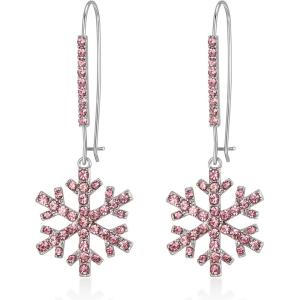 imageBriLove Christmas Snowflake Earrings for Women Winter Party Snowflakes HookLeverback Dangle Drop Earring for Xmas Festival Decor Holiday Party Jewelry GiftHook Pink
