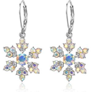 imageBriLove Christmas Snowflake Earrings for Women Winter Party Snowflakes HookLeverback Dangle Drop Earring for Xmas Festival Decor Holiday Party Jewelry GiftLeverback Iridescent AB