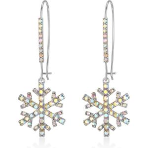imageBriLove Christmas Snowflake Earrings for Women Winter Party Snowflakes HookLeverback Dangle Drop Earring for Xmas Festival Decor Holiday Party Jewelry GiftHook Iridescent AB