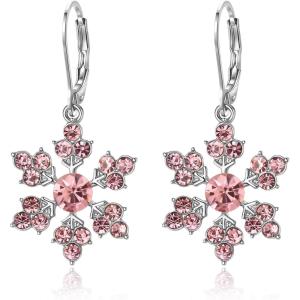 imageBriLove Christmas Snowflake Earrings for Women Winter Party Snowflakes HookLeverback Dangle Drop Earring for Xmas Festival Decor Holiday Party Jewelry GiftLeverback Pink
