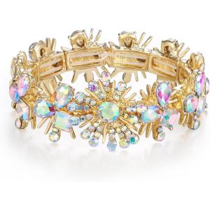 imageBriLove Wedding Bridal Stunning Crystal Snowflake Teardrop Cluster Stretch Bangle Bracelet for Women BrideIridescent AB GoldTone