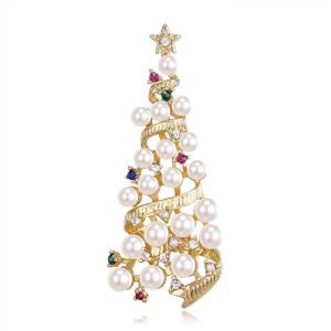 imageBrilove Merry Christmas Simulated Pearl Brooch Xmas Rhinestone Enamel Star Pin Costume Gift for Women Grils Holiday Multicolor GoldTone