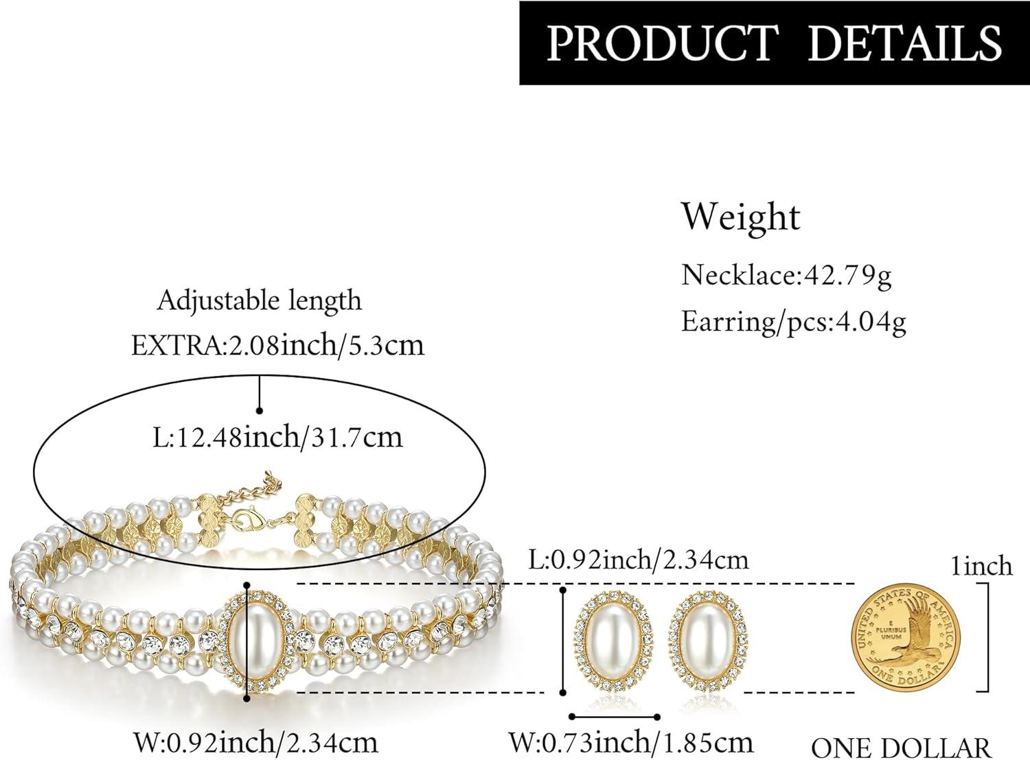 imageBriLove 1920s Costume Jewelry Set for WomenVintage Multilayer Simulated Pearl Crystal Necklace Bracelet Earrings Cosplay Party Accessories2pcs Stud