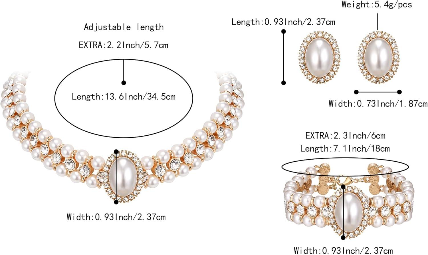 imageBriLove 1920s Costume Jewelry Set for WomenVintage Multilayer Simulated Pearl Crystal Necklace Bracelet Earrings Cosplay Party AccessoriesStud