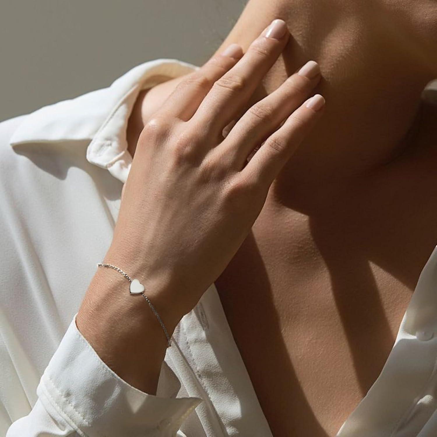 imageBriLove 925 Sterling Silver Dainty Shining Tiny Heart Link Bracelet for Women