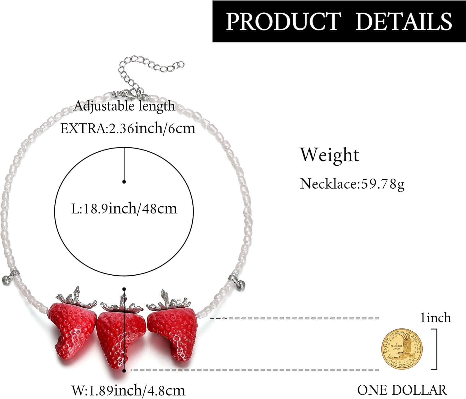 imageBriLove Cute Funny Strawberry Collar Neckalce for Women Summer Halloween Costume Cosplay Party Sweet Strawberries Lover Jewelry GiftsFive Strawberries