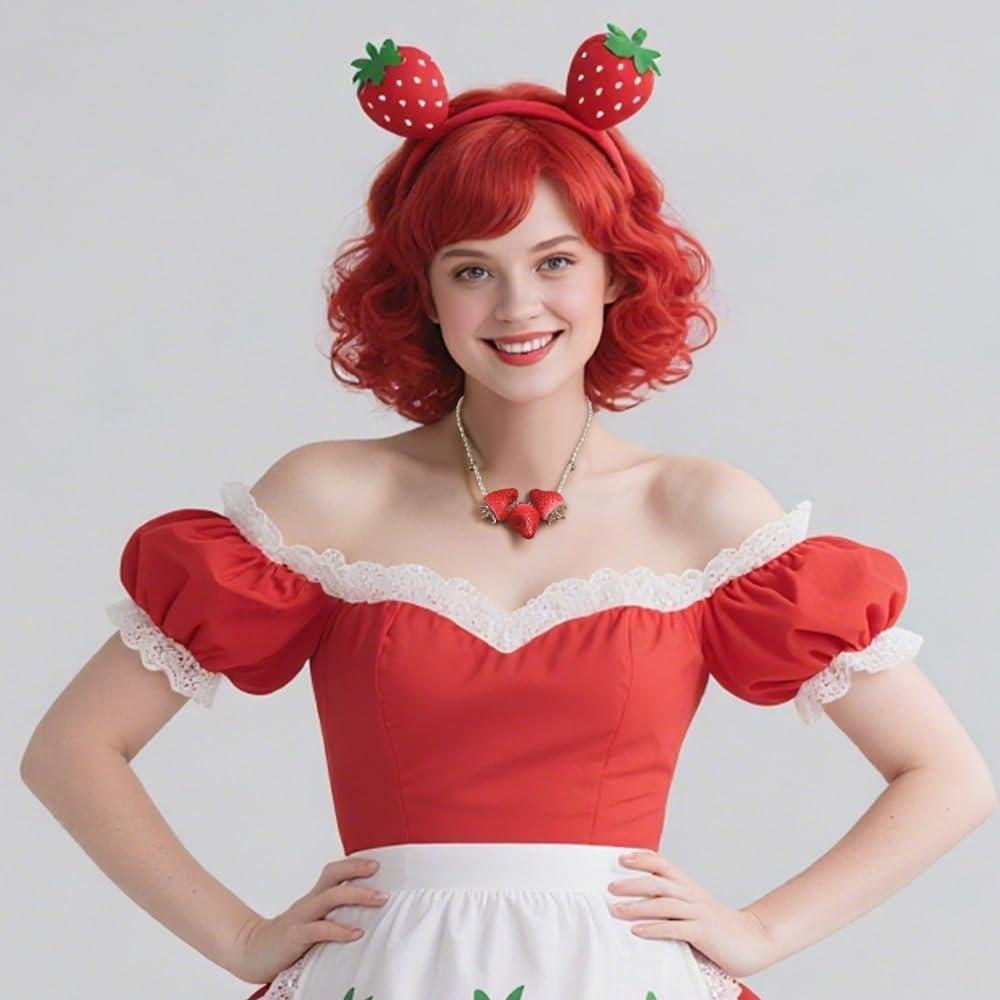 imageBriLove Cute Funny Strawberry Collar Neckalce for Women Summer Halloween Costume Cosplay Party Sweet Strawberries Lover Jewelry GiftsFive Strawberries