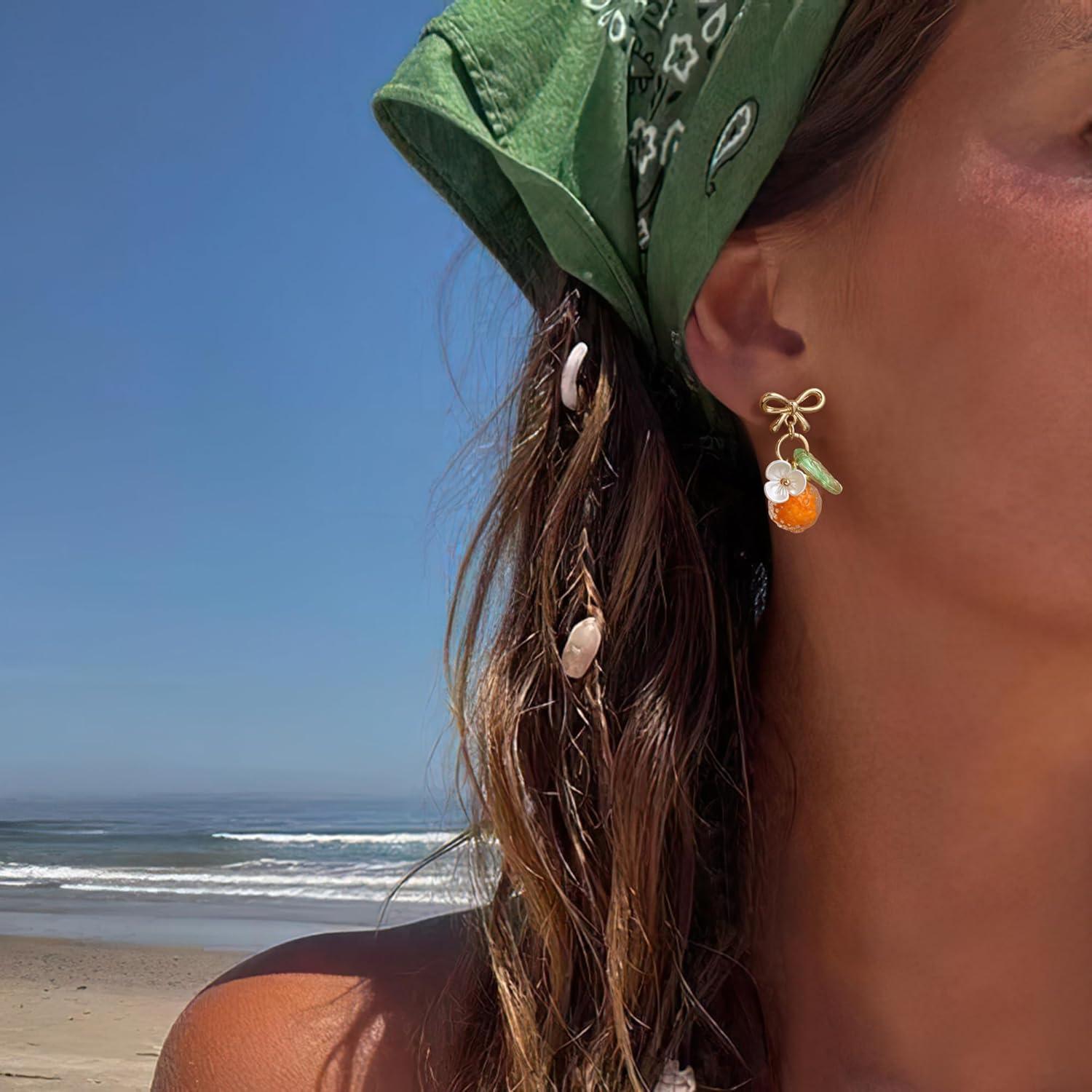 imageBriLove Cute Funny StudClip on Earrings For Women Orange Fruit Leaf Earring for Summer Beach Holiday Daily Wear Costume AccessoriesClipOn