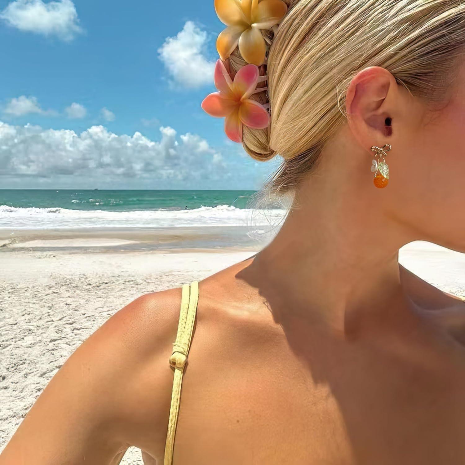 imageBriLove Cute Funny StudClip on Earrings For Women Orange Fruit Leaf Earring for Summer Beach Holiday Daily Wear Costume AccessoriesOrangeClip On