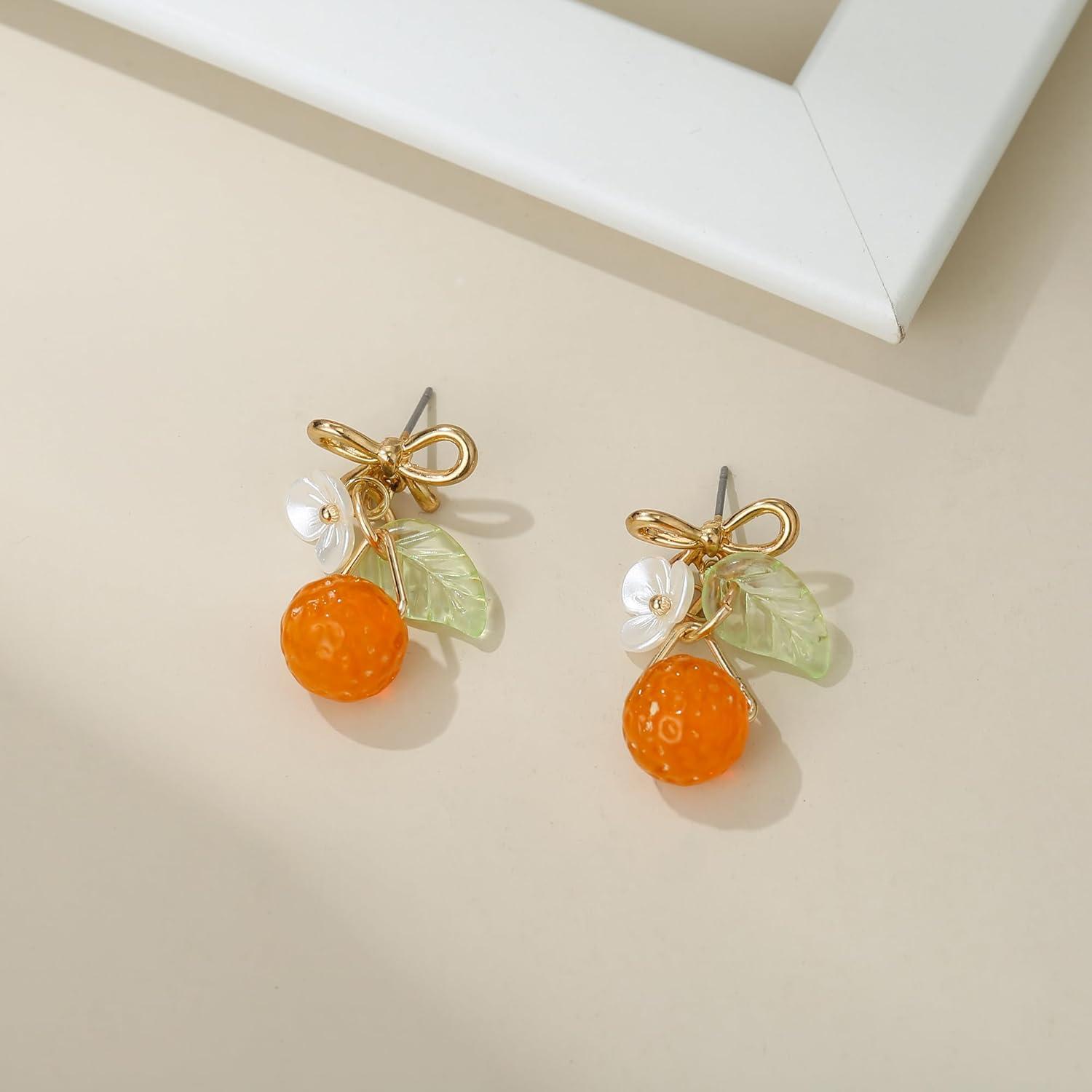 imageBriLove Cute Funny StudClip on Earrings For Women Orange Fruit Leaf Earring for Summer Beach Holiday Daily Wear Costume AccessoriesOrangeStud