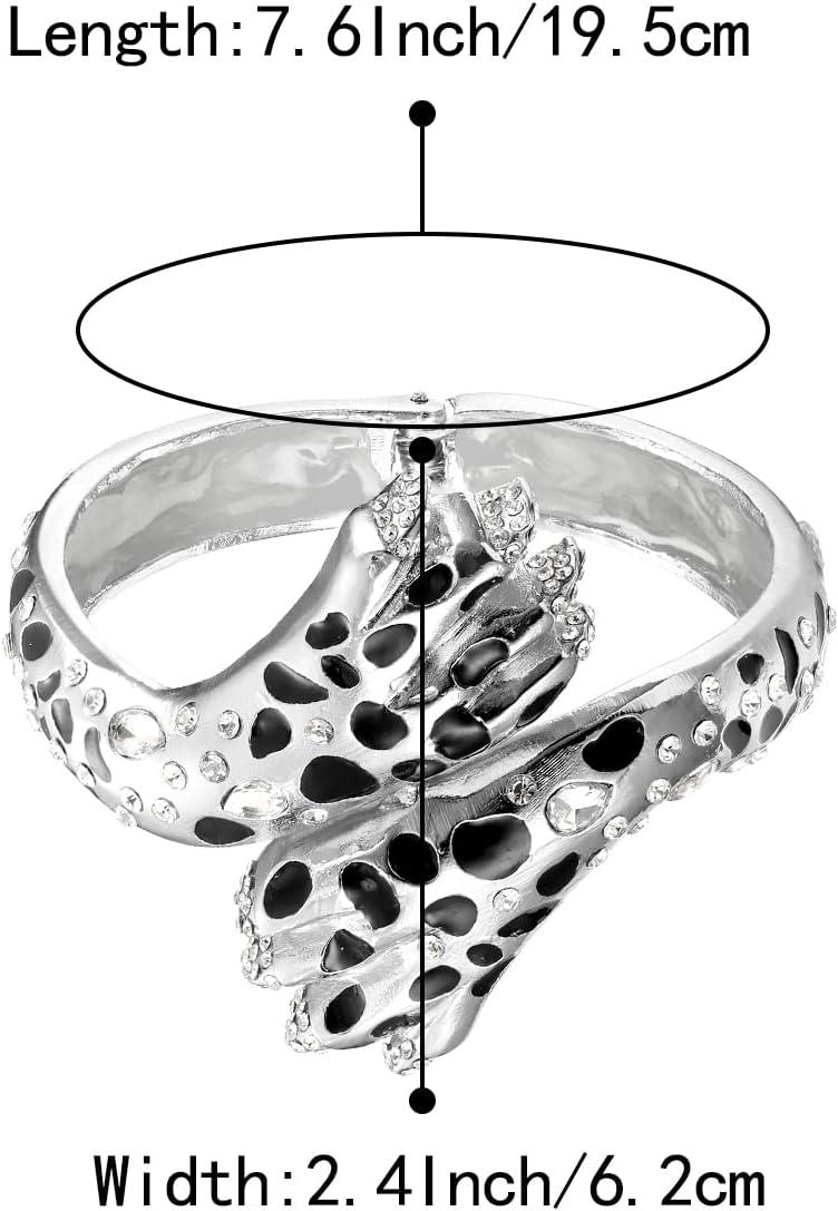 imageBriLove Fashion Animal Crystal Enamel Leopard Cuff Bracelet for WomenClear SilverTone