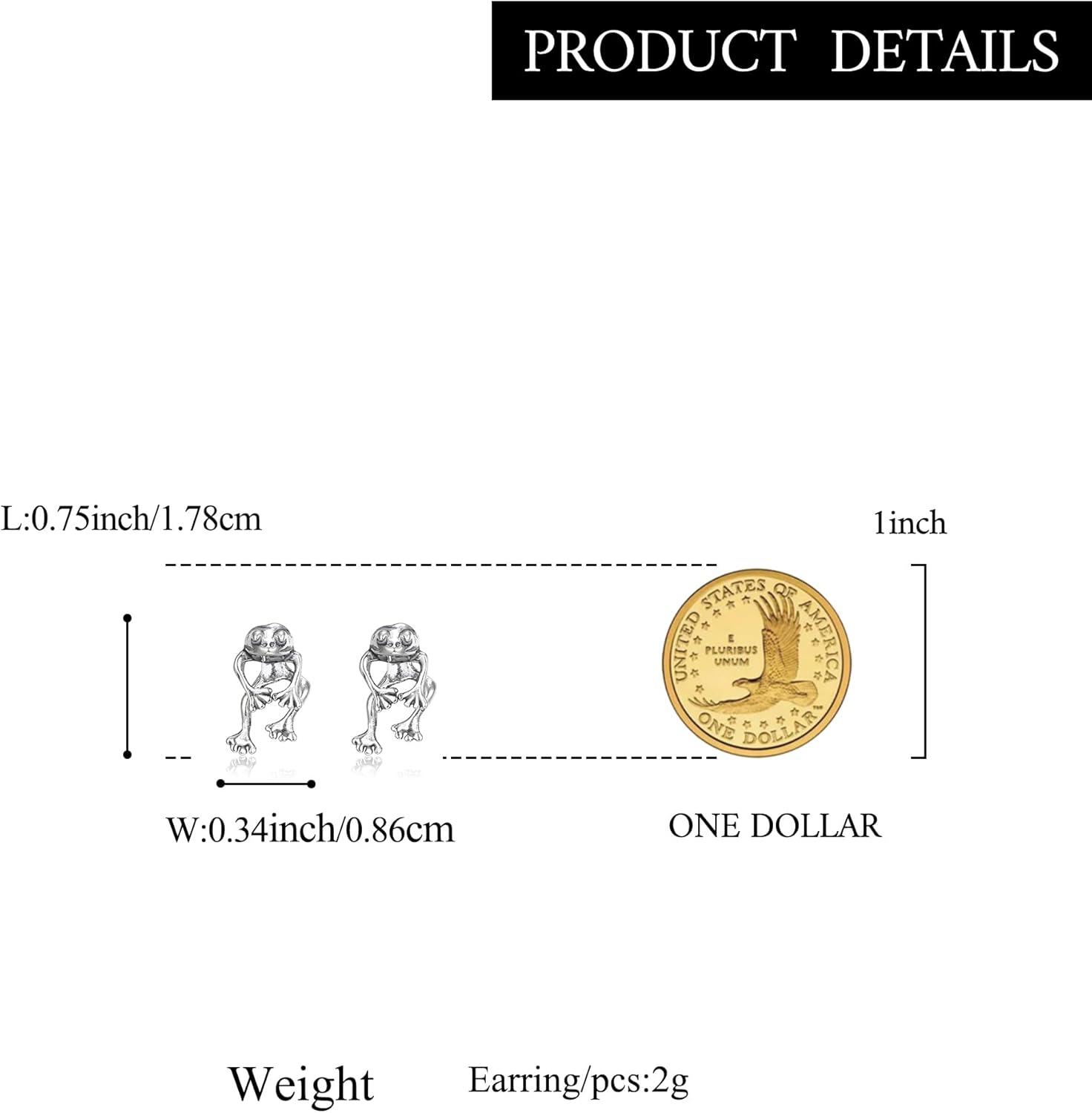 imageBriLove Frog Earring for WomenVintage Funny Frogs Shaped 925 Sterling Silver Post Stud Earrings 3D Animal Unique Costume Jewelry GiftsAntiqueSilverTone