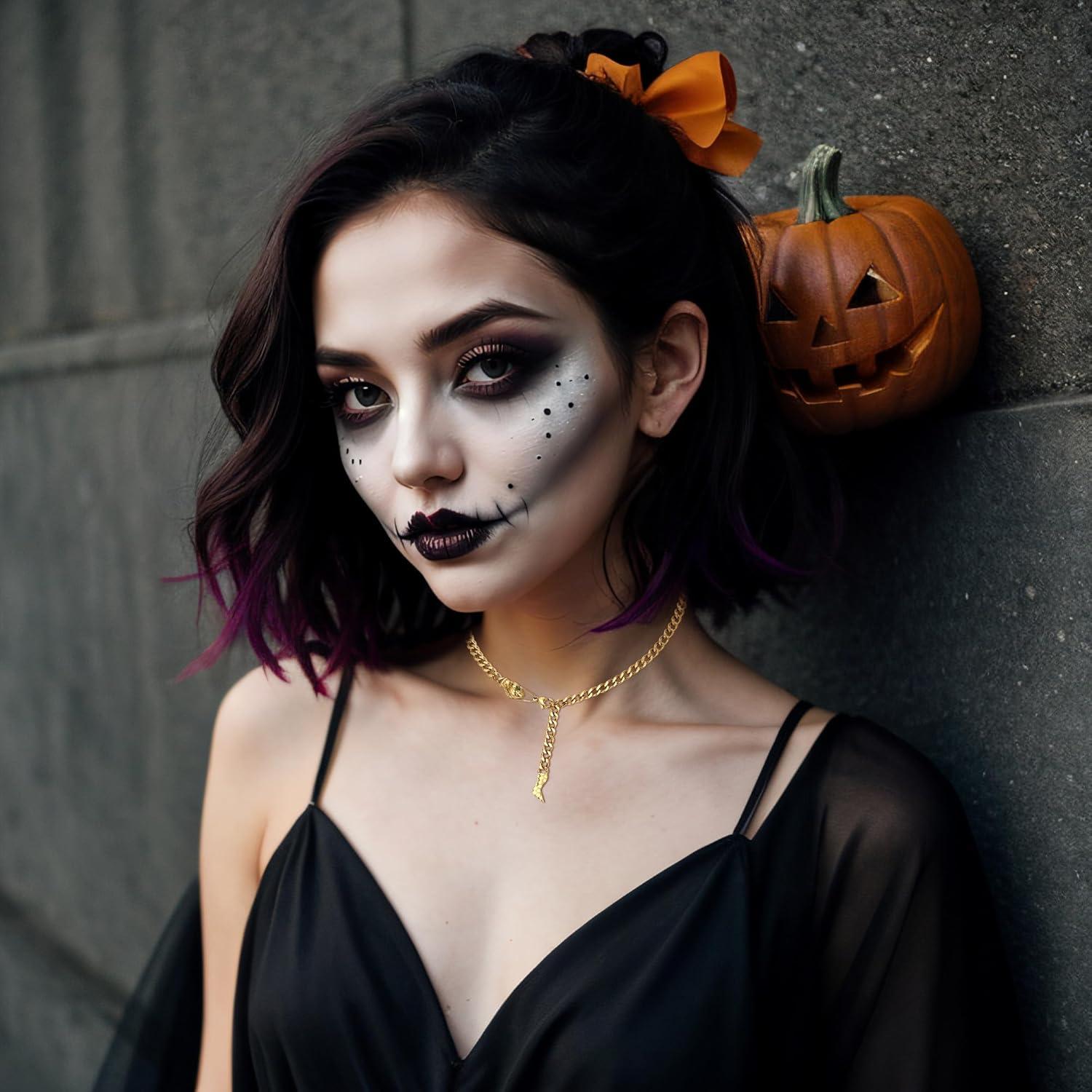 imageBriLove Gothic Punk Flexible Snake Choker Strand Necklace for Costume Shiny Rhinestones Halloween Adjustable Jewelry Women Party Accessories Gold