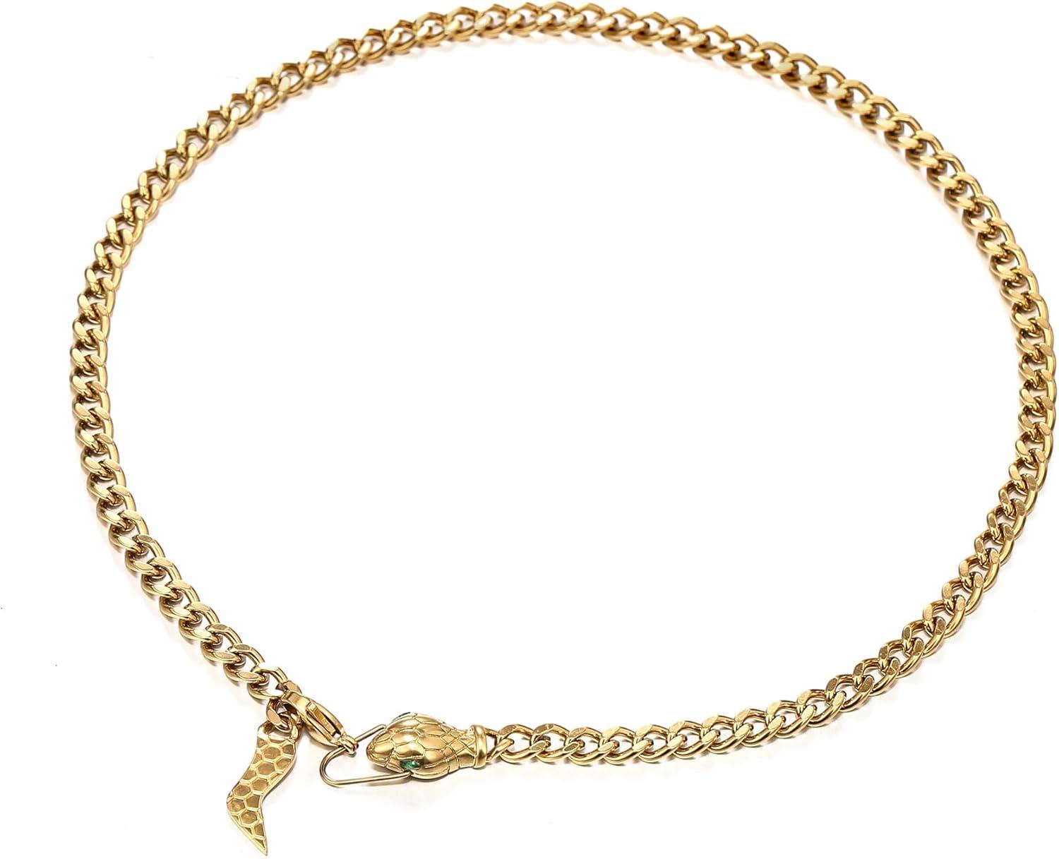 imageBriLove Gothic Punk Flexible Snake Choker Strand Necklace for Costume Shiny Rhinestones Halloween Adjustable Jewelry Women Party Accessories Gold