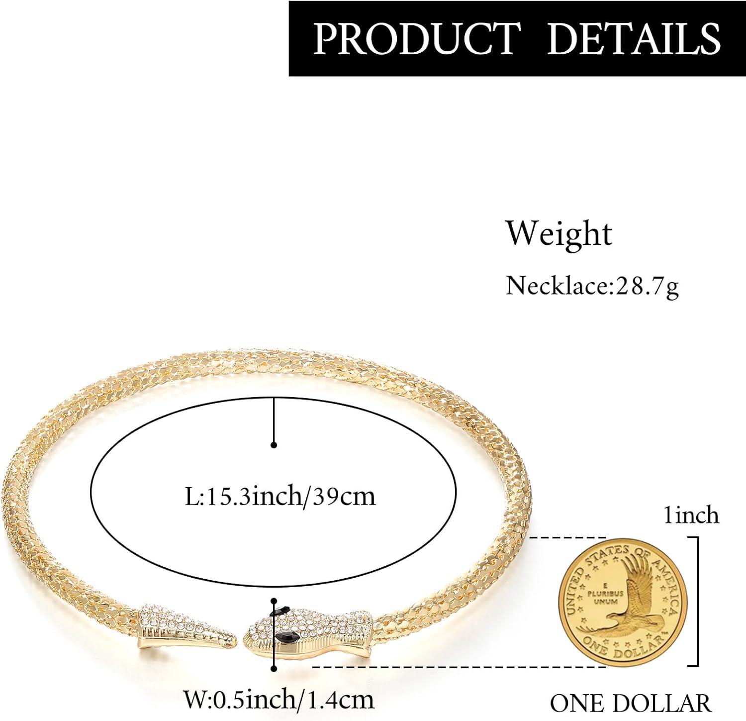 imageBriLove Gothic Punk Flexible Snake Choker Strand Necklace for Costume Shiny Rhinestones Halloween Snake Jewelry for Women Cosplay Party AccessoriesClear GoldTone